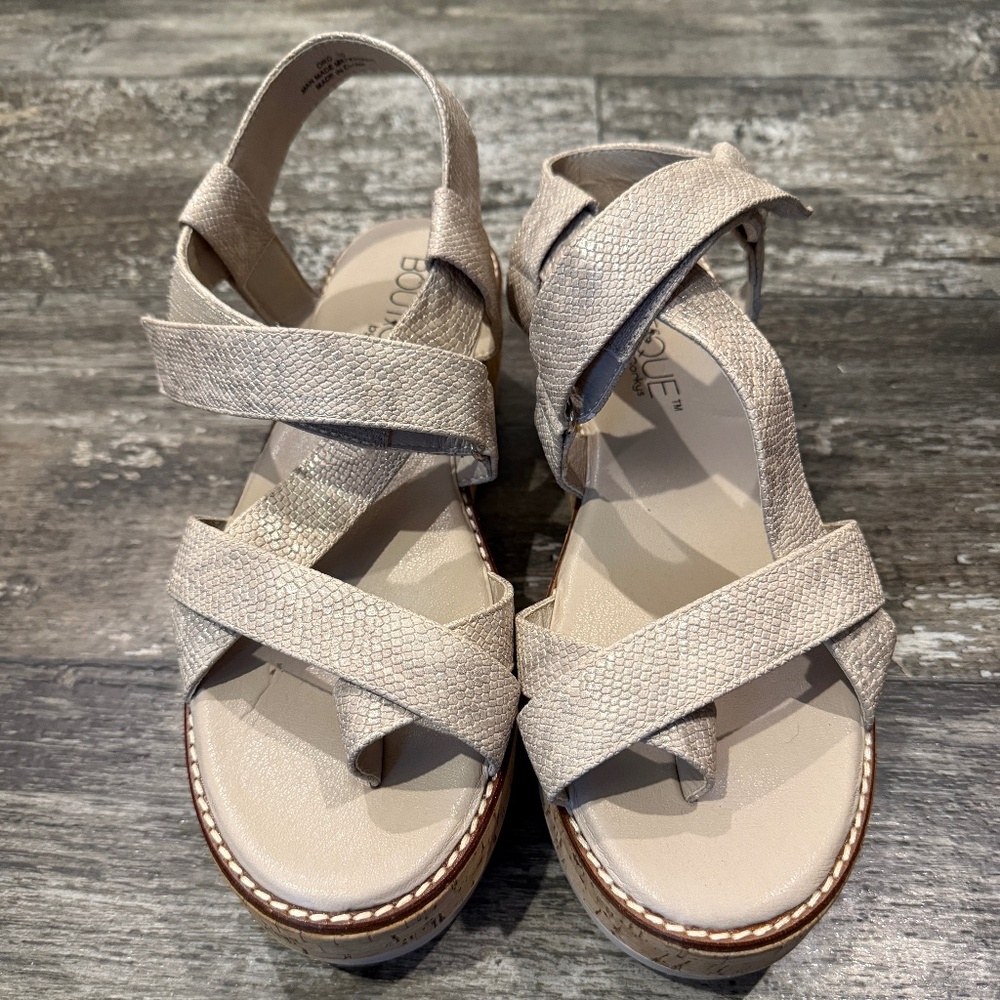 Corkys Cream Metallic Wedge Shoes with Adjustable Straps